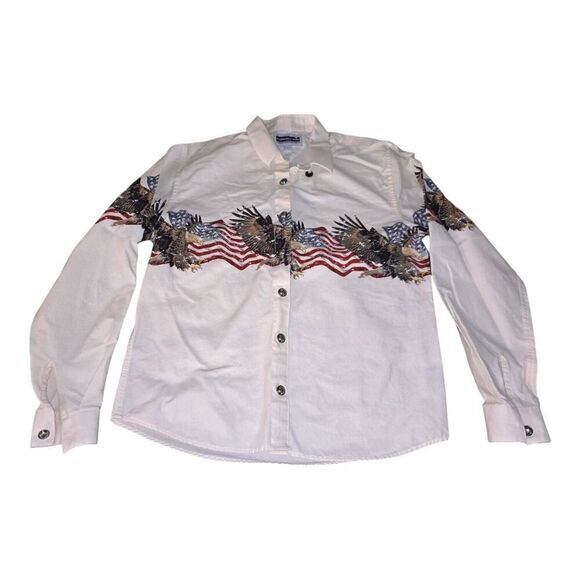 Panhandle Slim Bald Eagle American Flag patriotic long sleeve western top SZ S - Picture 1 of 5